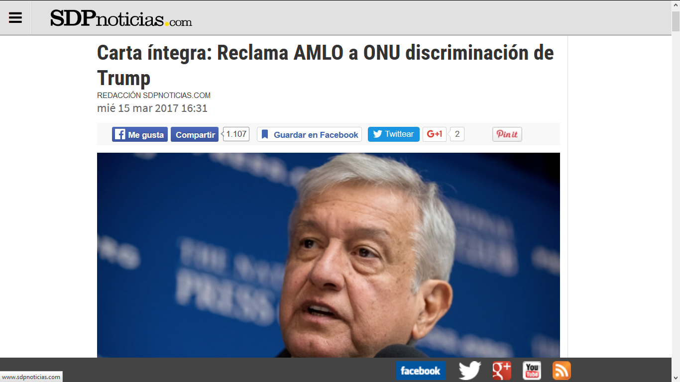 Carta íntegra: Reclama AMLO a ONU discriminación de Trump